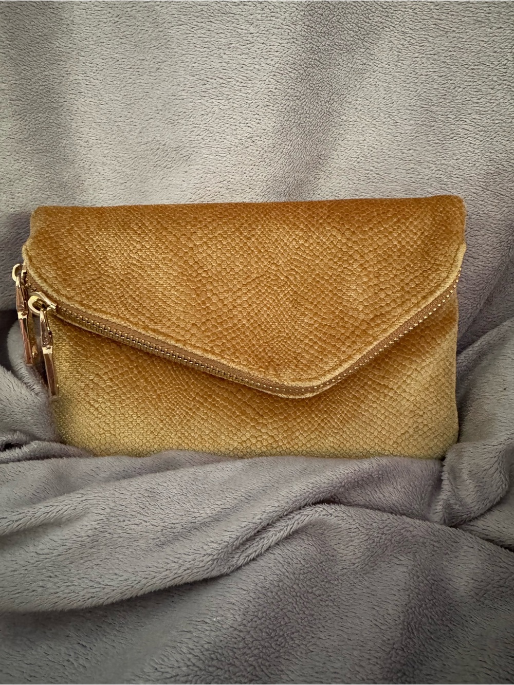 Madison West Gold Velvet Envelope Crossbody/ Clutch - Women Bags